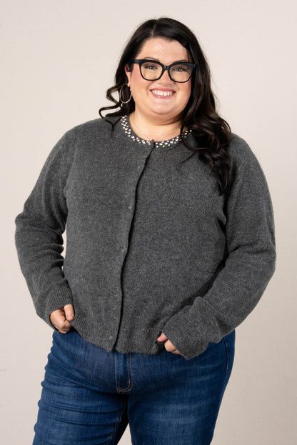 Scarlett Jeweled Neck Sweater Cardigan