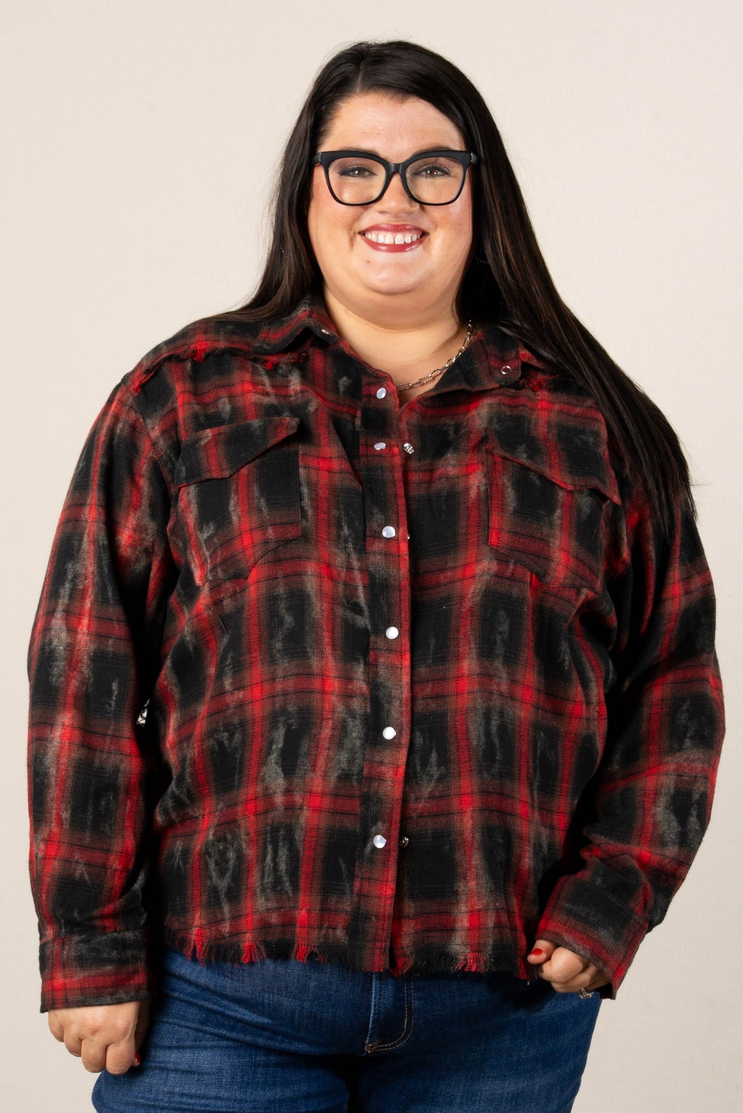 Aubrey Washed Plaid Snap Up Shirt