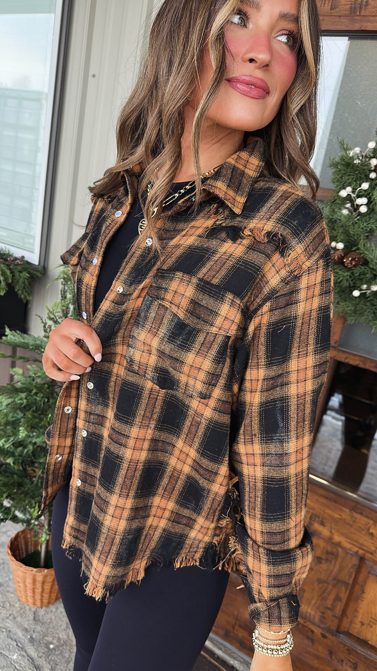 Aubrey Washed Plaid Snap Up Shirt