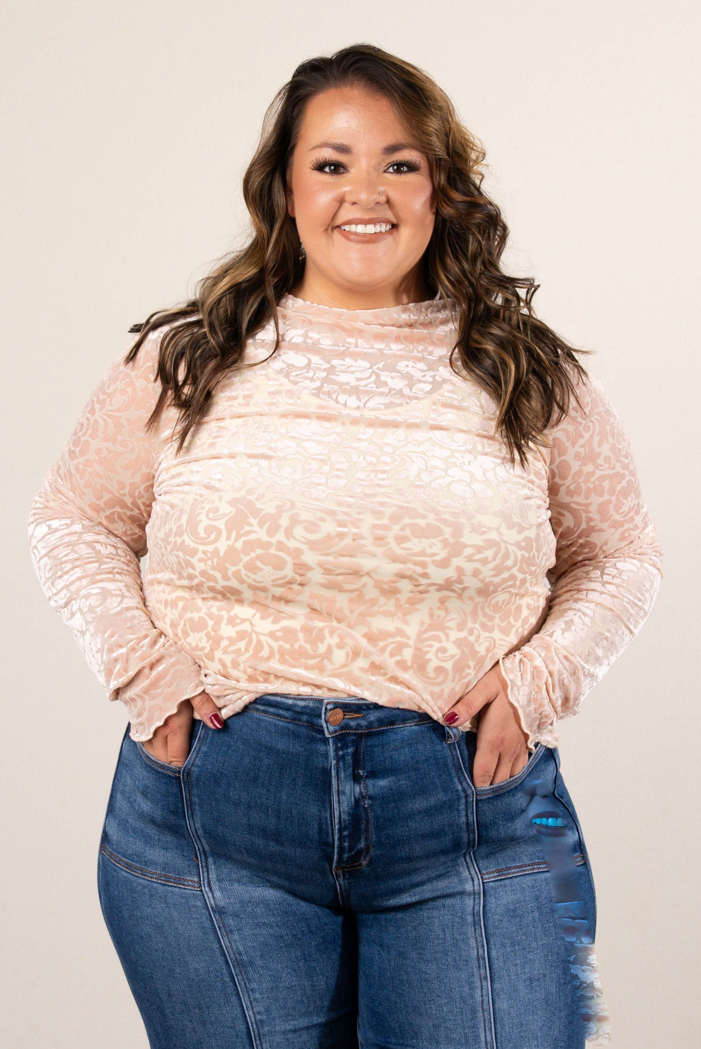 Chantelle Floral Burnout Mock Neck Top