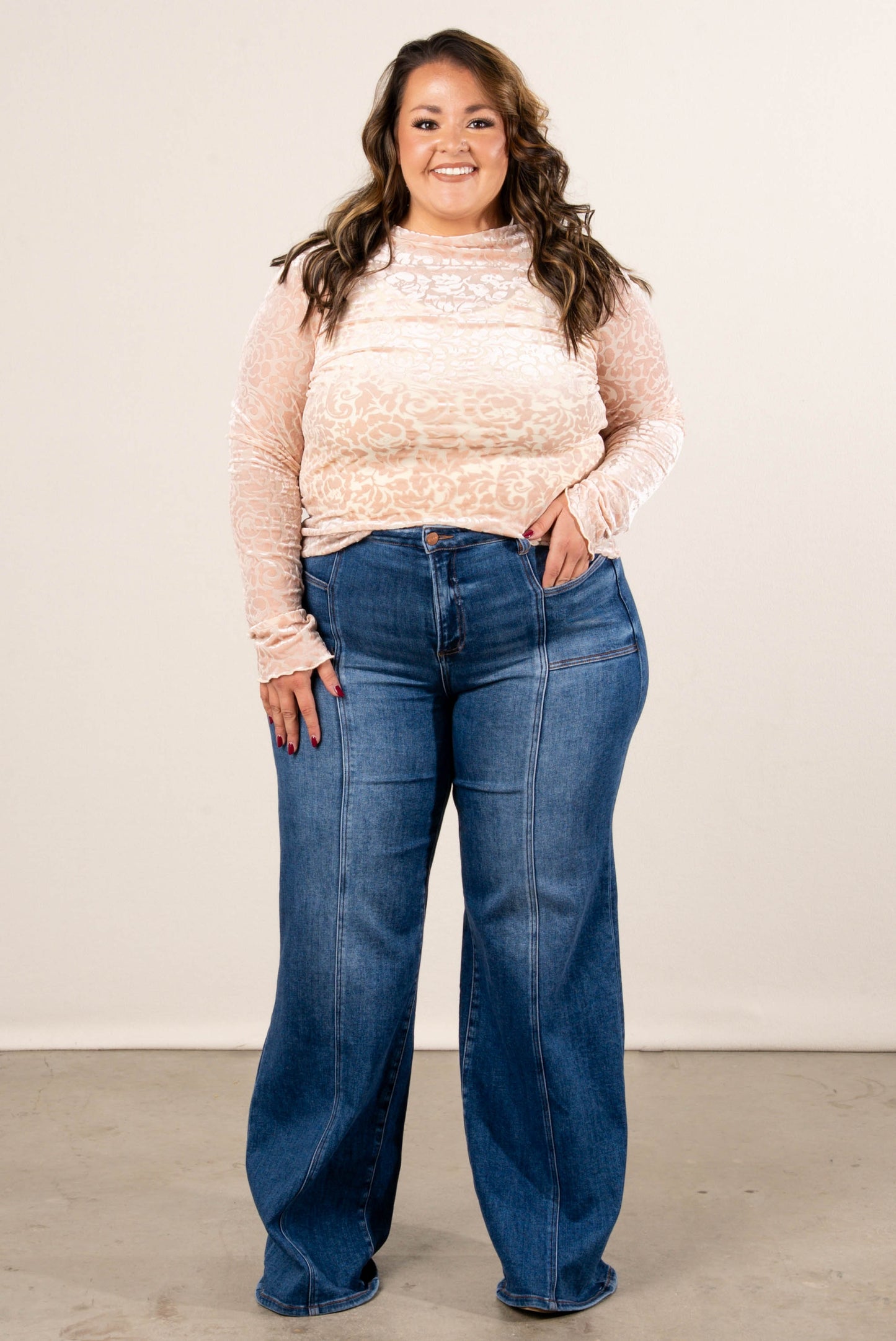 Chantelle Floral Burnout Mock Neck Top