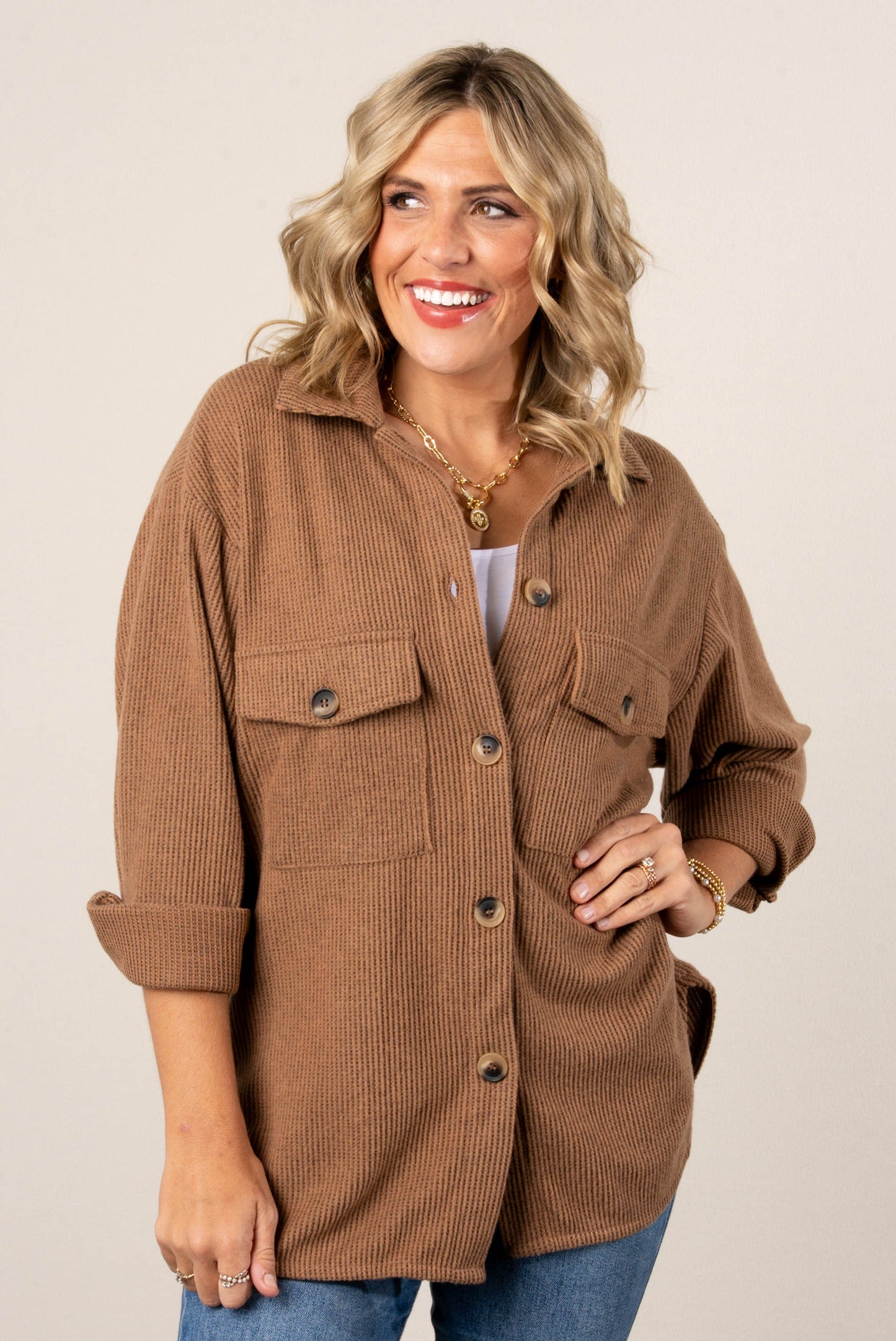 Frannie Brushed Waffle Knit Shacket