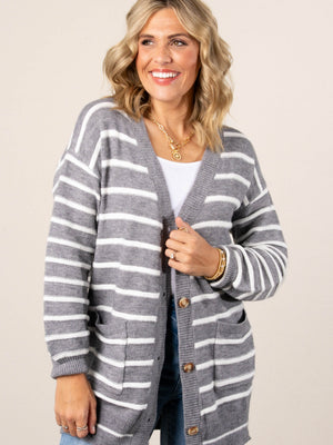 Sandy Striped Button Up Sweater Cardigan