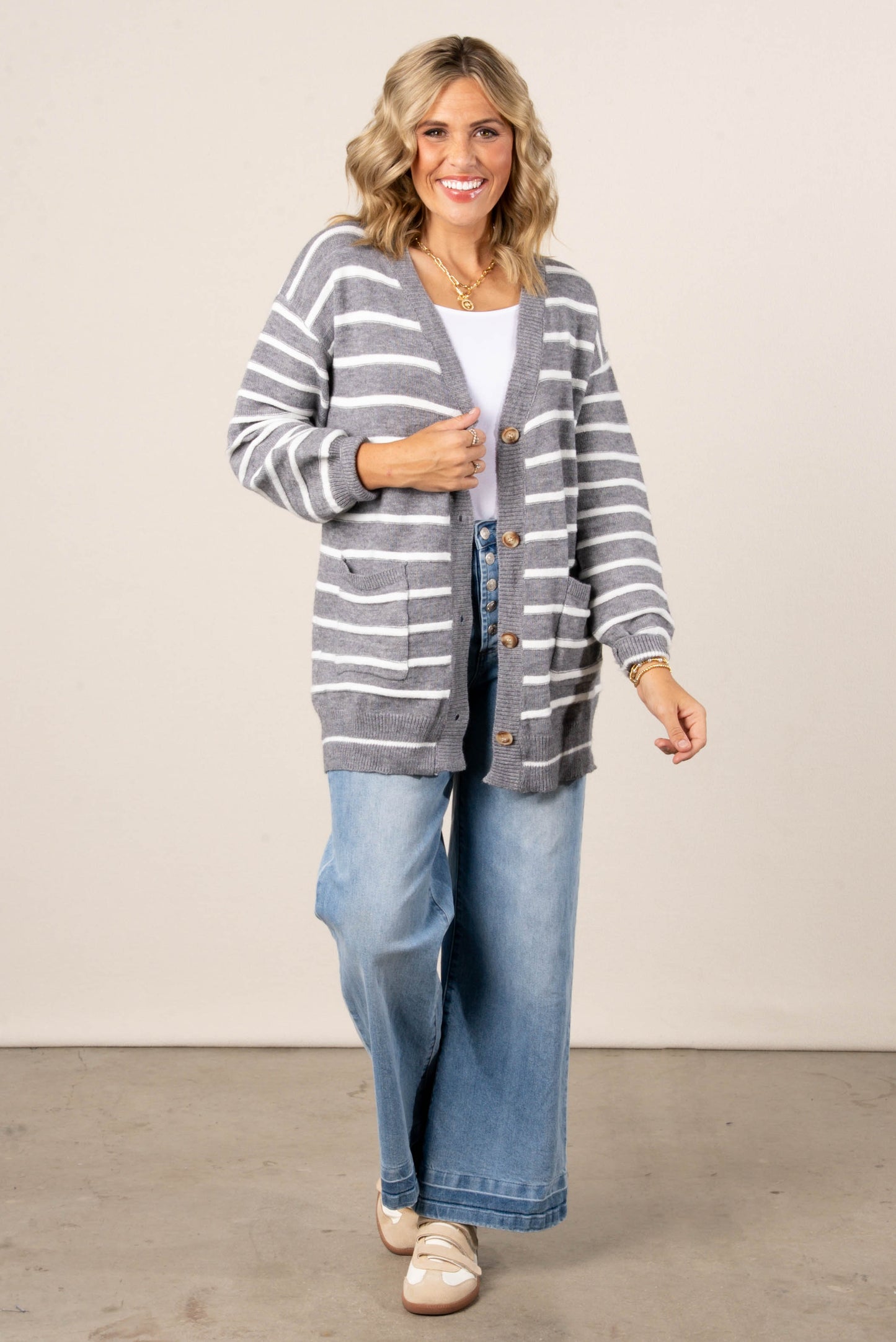 Sandy Striped Button Up Sweater Cardigan
