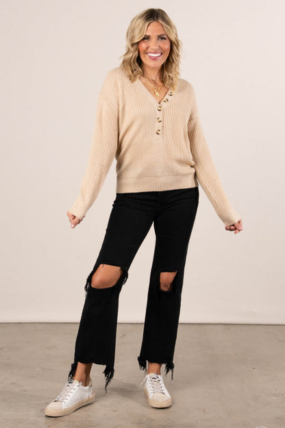 Brooklyn V-Neck Henley Sweater