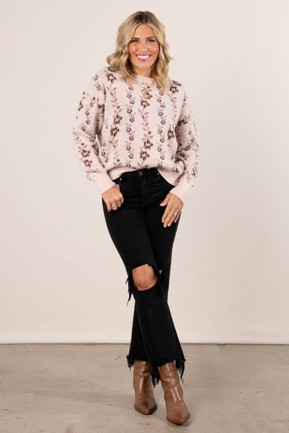 McKenzie Floral Knit Drop Shoulder Sweater