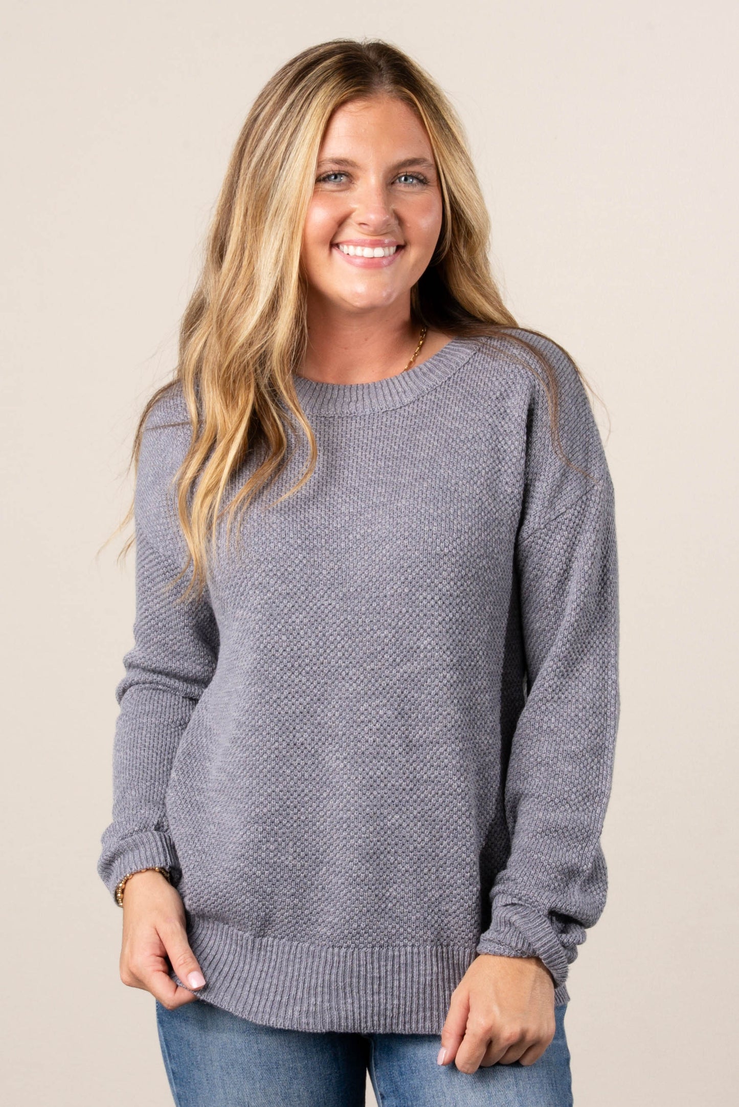 Alexa Textured Knit Drop Shoulder Sweater