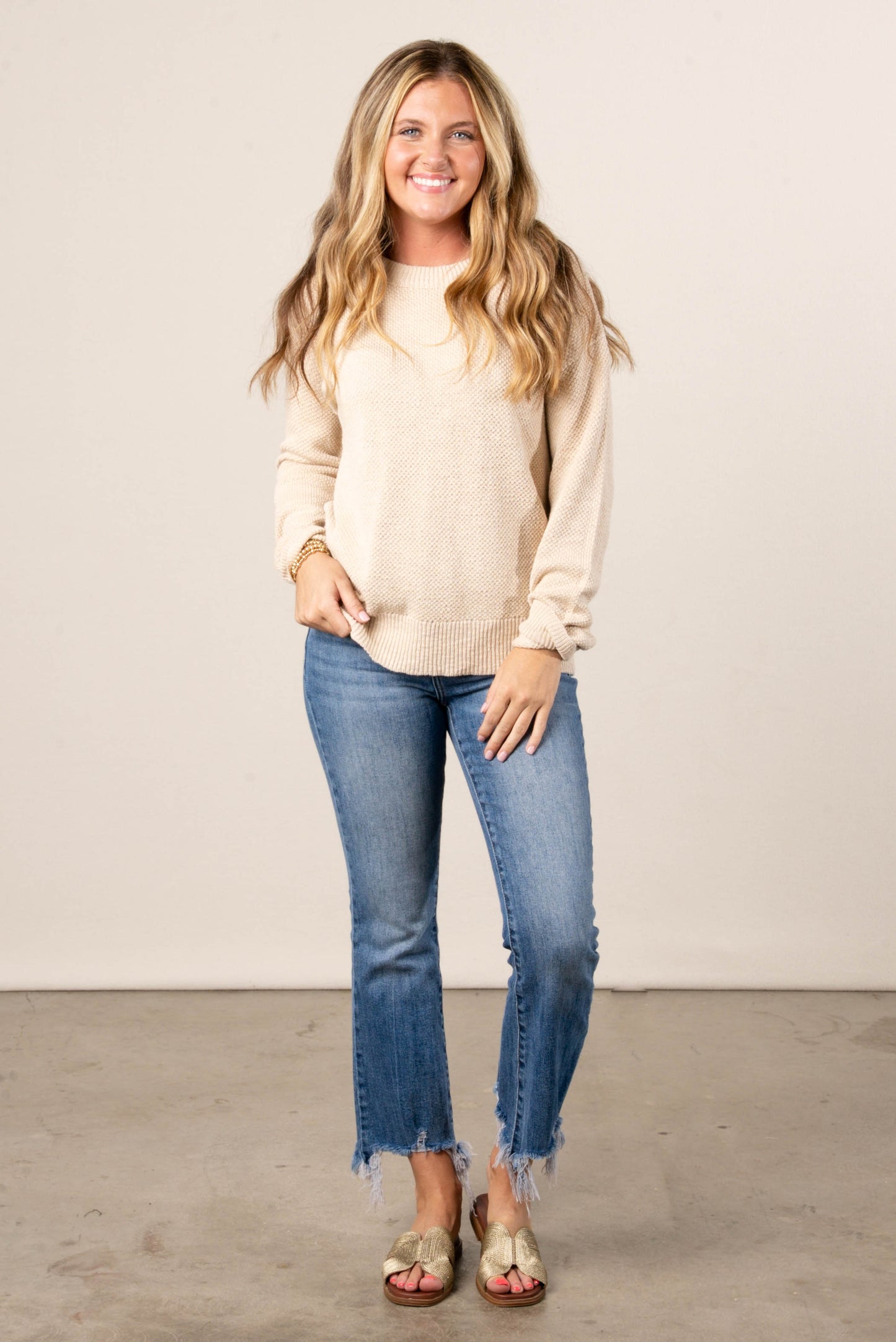Alexa Textured Knit Drop Shoulder Sweater