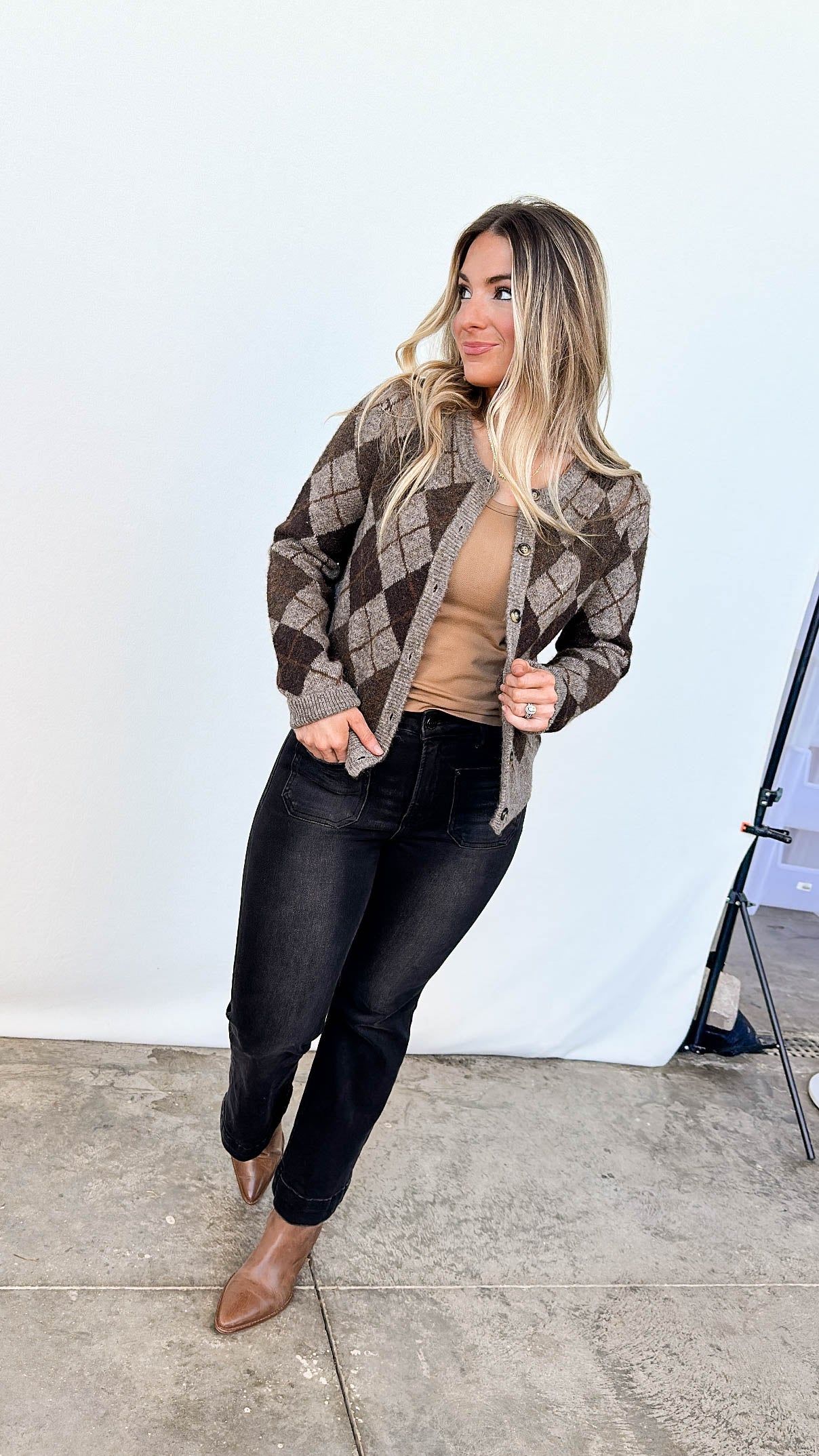 Morgan Argyle Sweater Cardigan