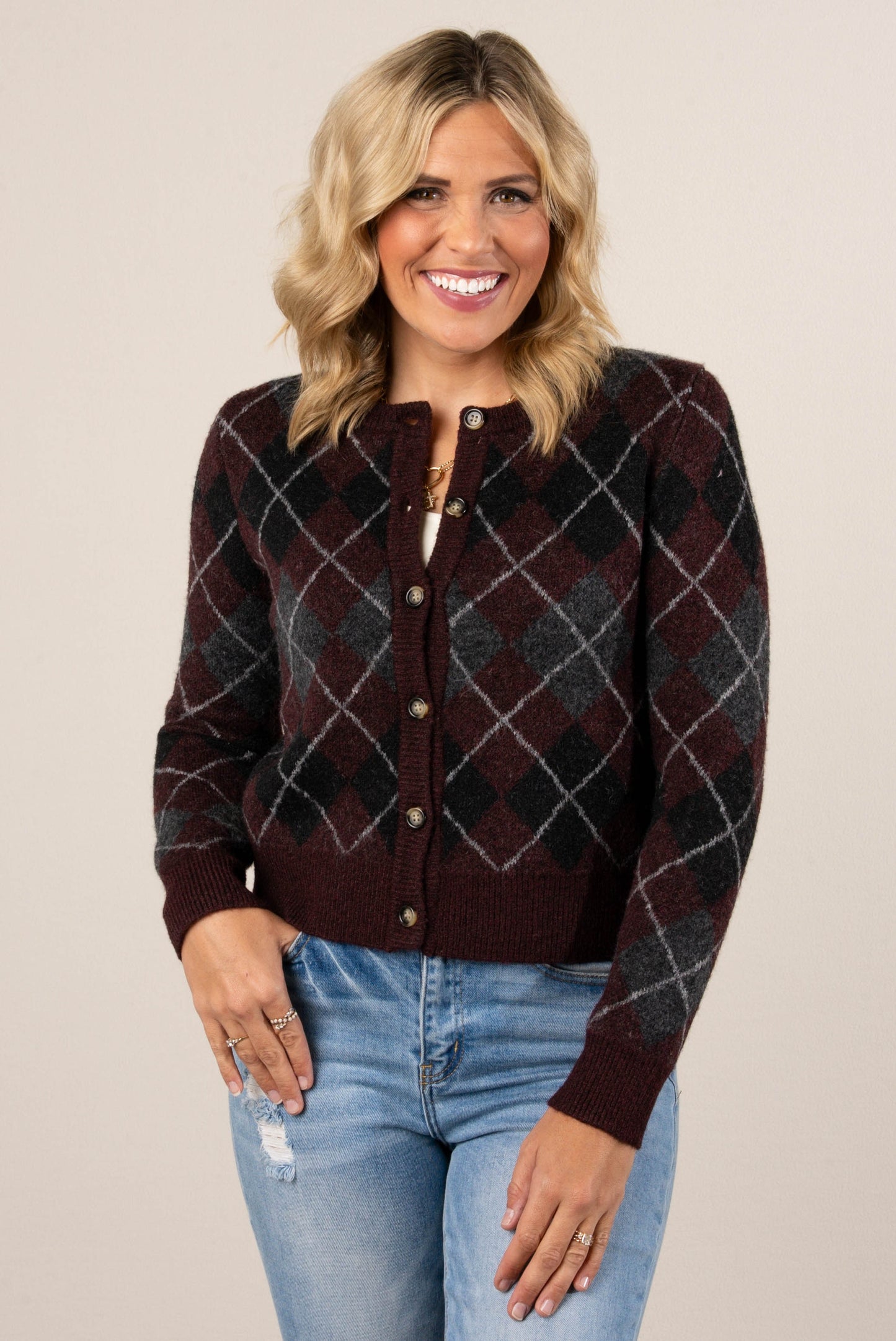 Morgan Argyle Sweater Cardigan
