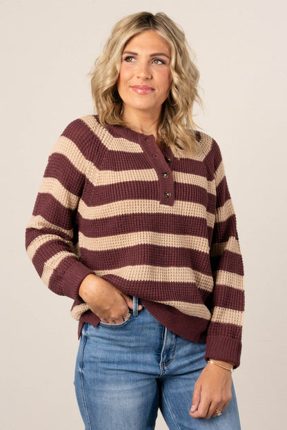Juniper Waffle Knit Stripe Henley Sweater