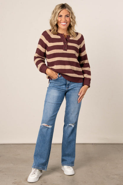 Juniper Waffle Knit Stripe Henley Sweater