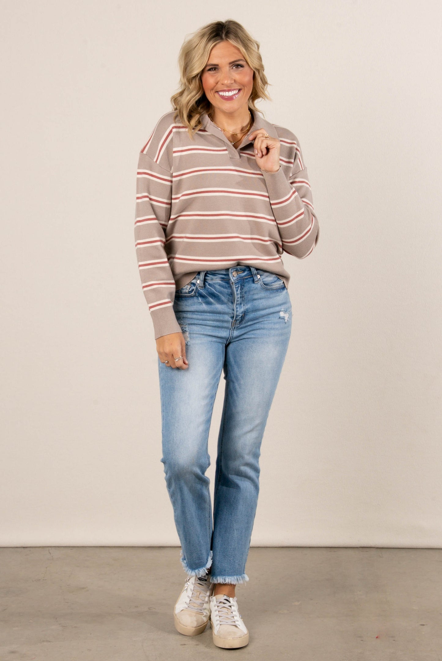 Corrine Striped Polo Sweater