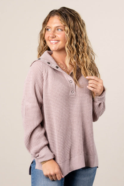 Loretta Waffle Knit Snap Neck Sweater