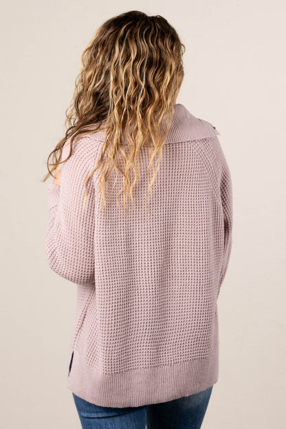 Loretta Waffle Knit Snap Neck Sweater