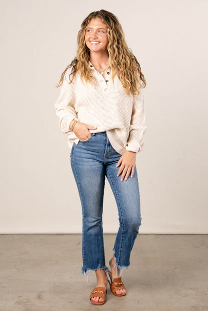 Loretta Waffle Knit Snap Neck Sweater