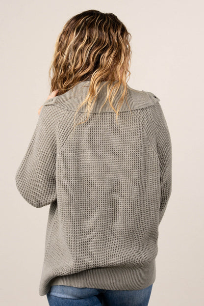 Loretta Waffle Knit Snap Neck Sweater