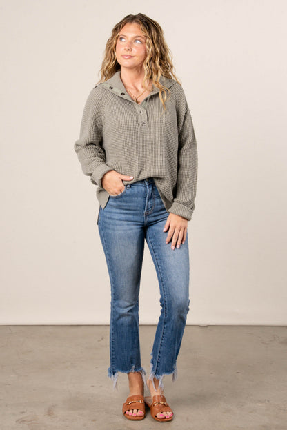 Loretta Waffle Knit Snap Neck Sweater