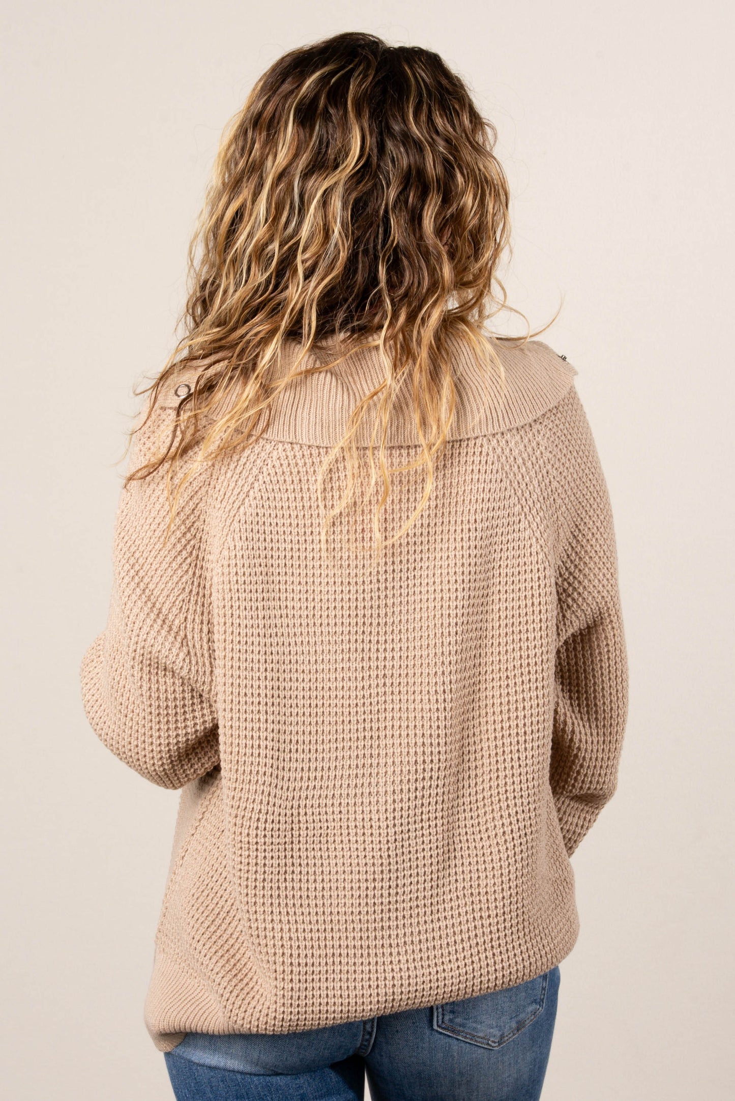 Loretta Waffle Knit Snap Neck Sweater