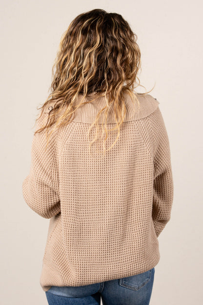 Loretta Waffle Knit Snap Neck Sweater