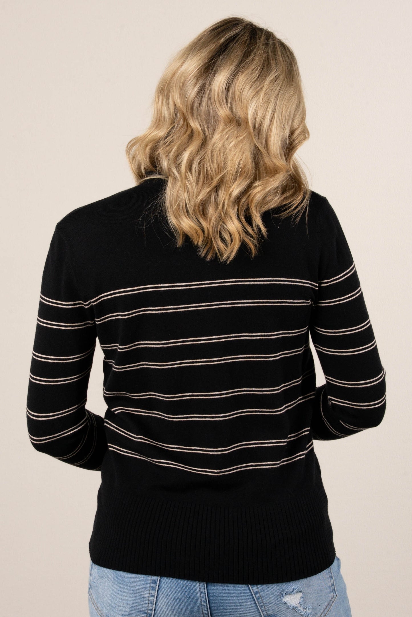 Sylvia Striped Mock Neck Sweater