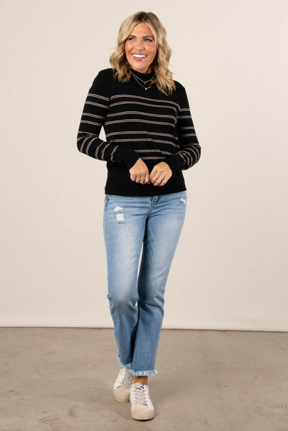 Sylvia Striped Mock Neck Sweater
