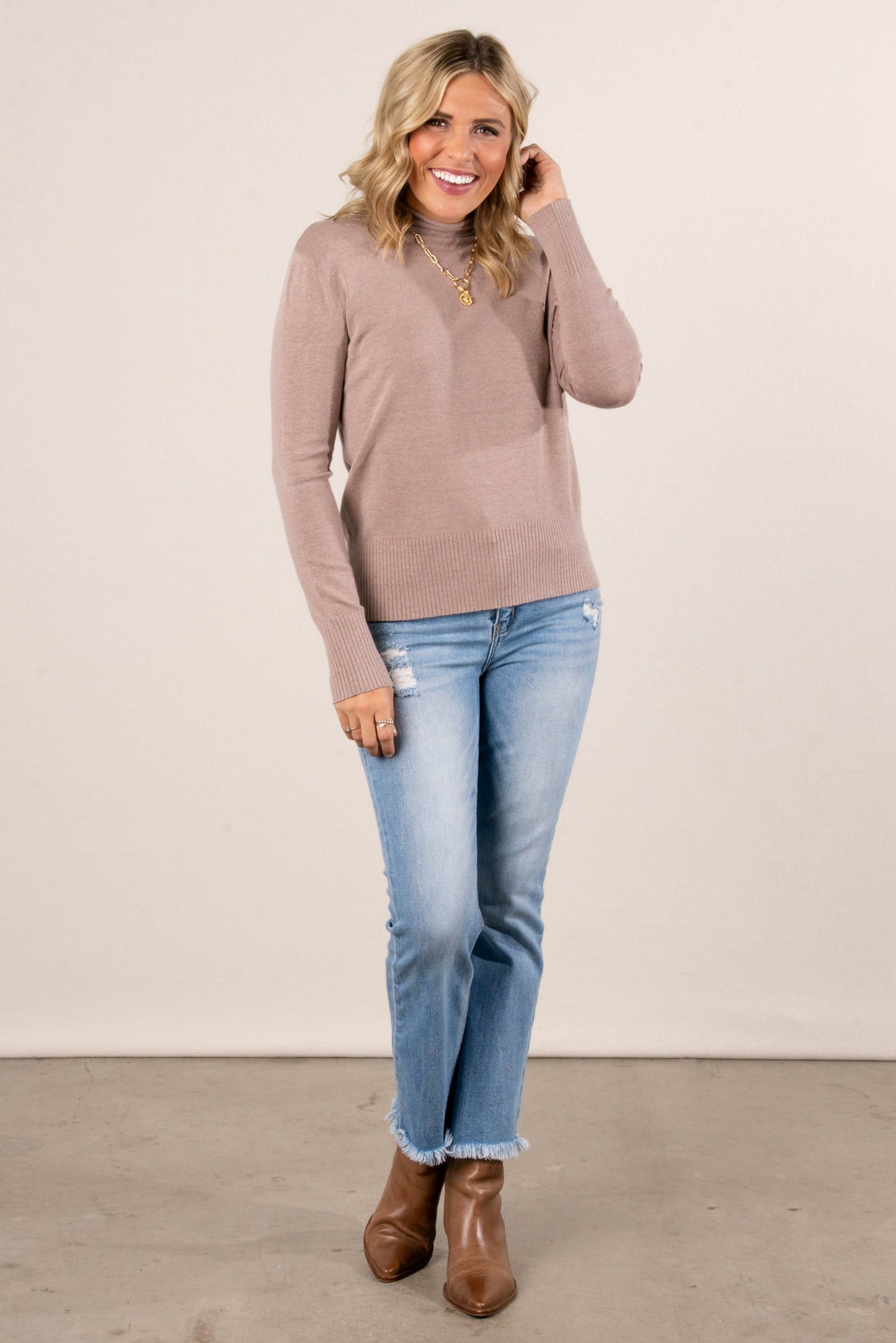 Eliza Rolled Mock Neck Sweater