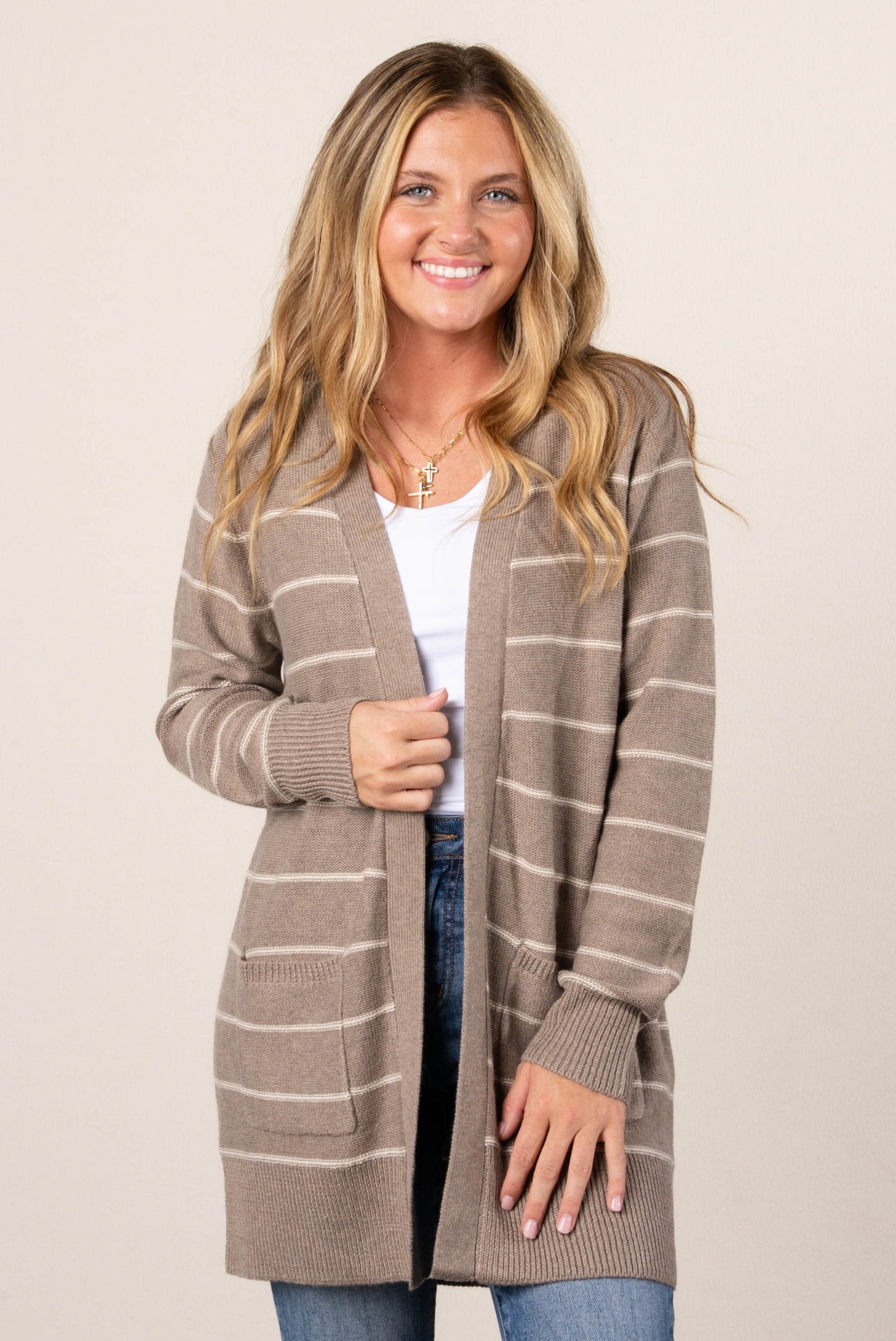 Sylvie Striped Open Front Cardigan