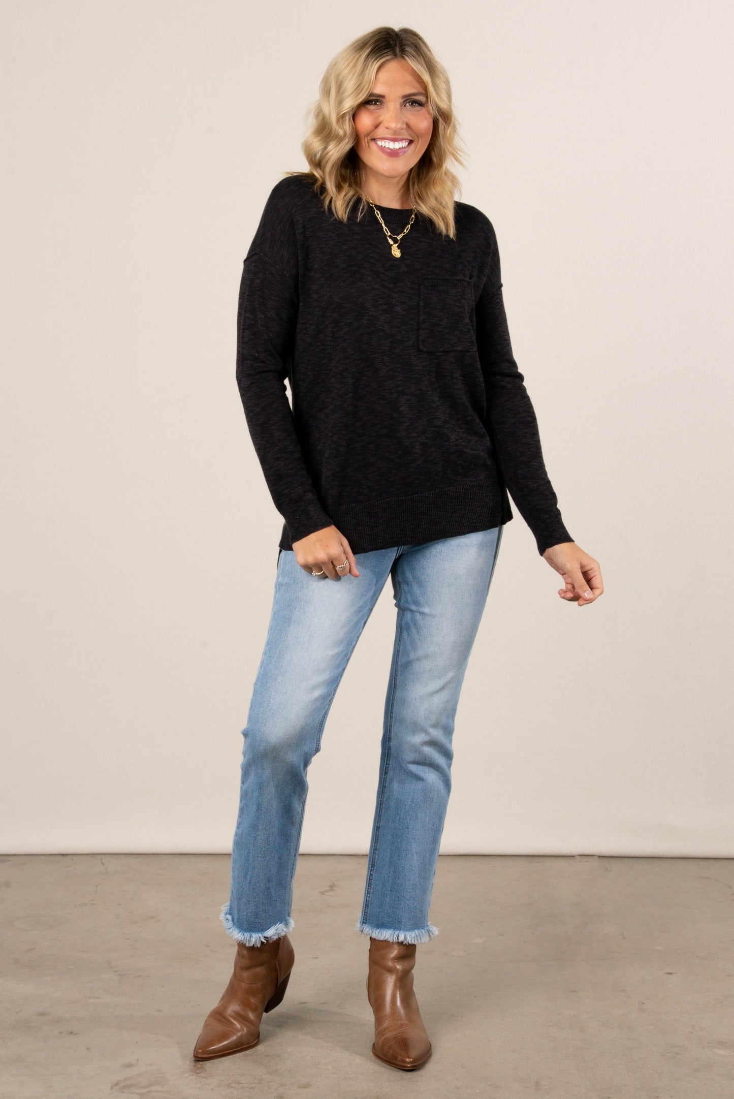 Evelyn Slub Knit Pocket Sweater