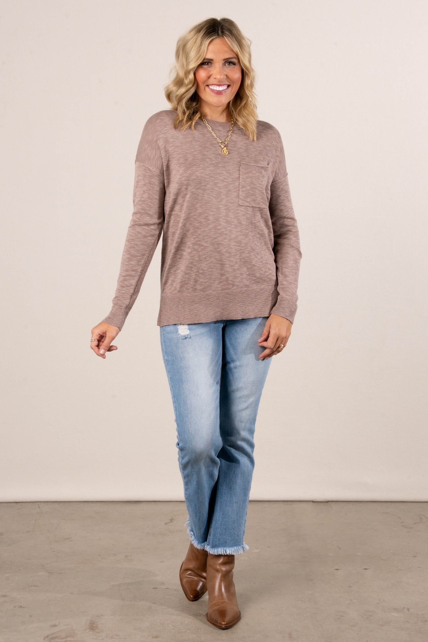 Evelyn Slub Knit Pocket Sweater