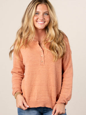 Cassie Slub Knit Henley Sweater
