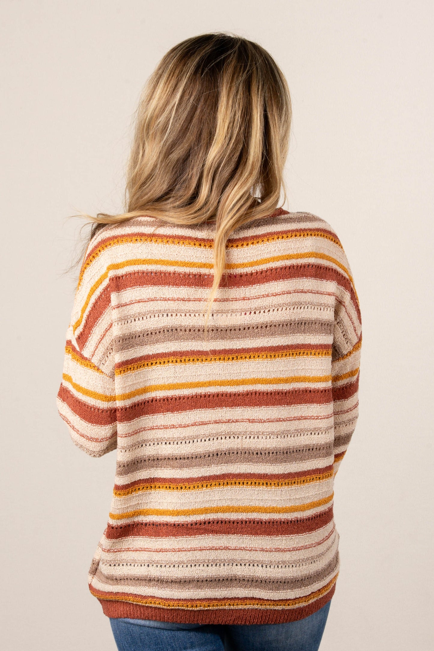 Breezey Striped Pointelle Knit Sweater