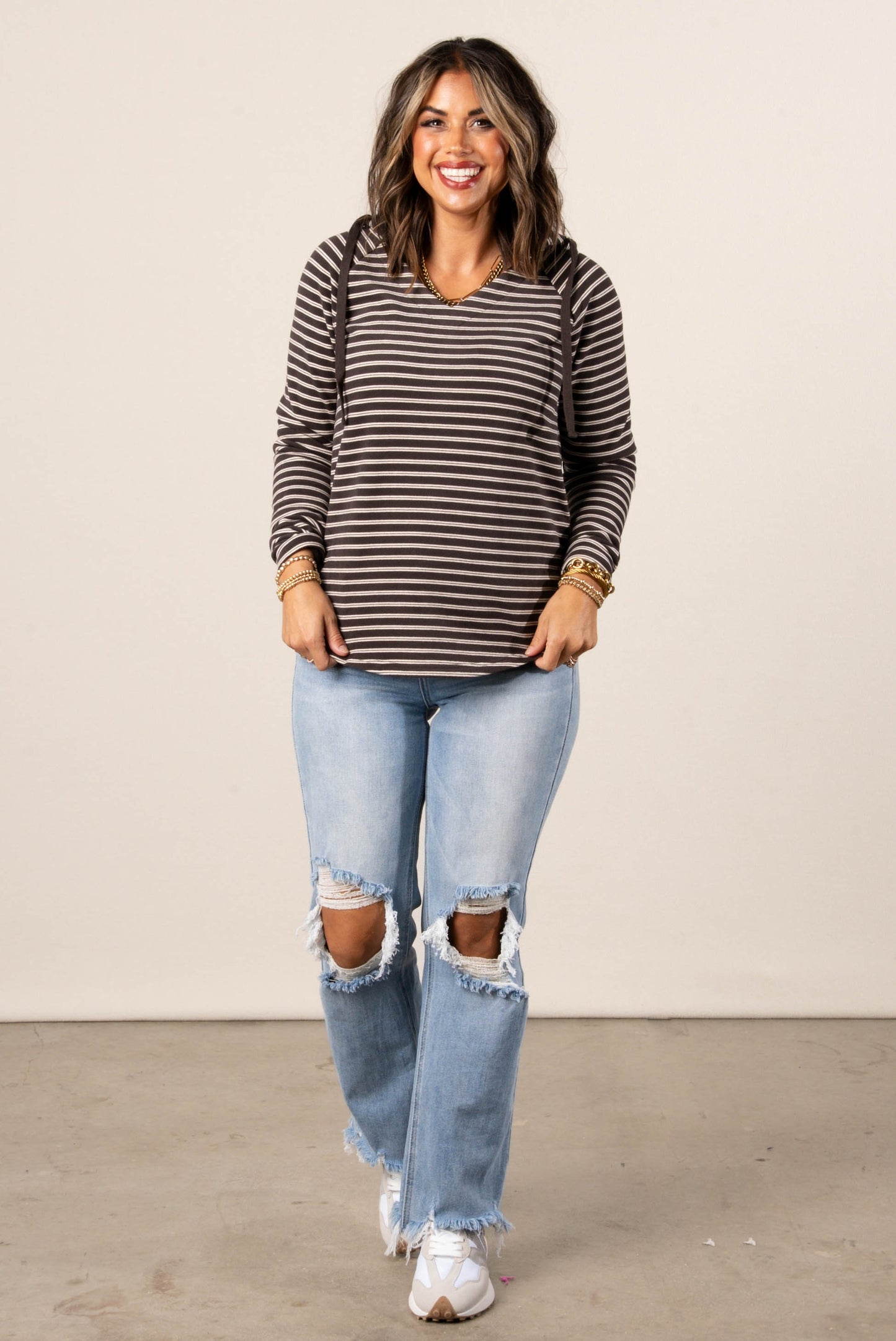 Caroline Striped Hooded Top