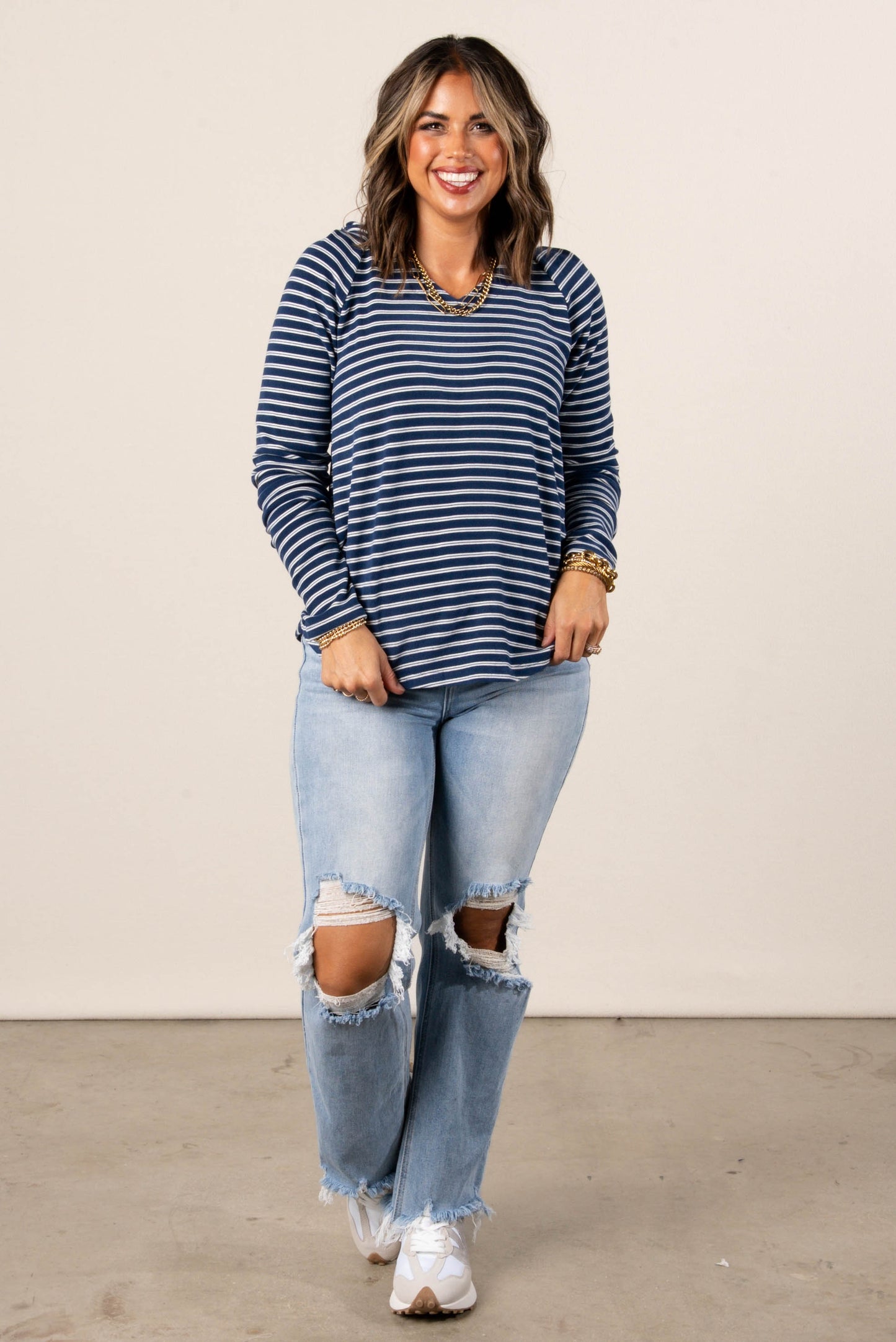 Caroline Striped Hooded Top