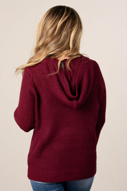 Ava Waffle Knit Hooded Henely Sweater
