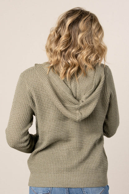 Ava Waffle Knit Hooded Henely Sweater