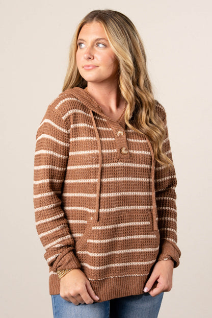 Halle Striped Hooded Henley Sweater