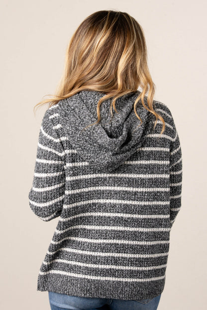 Halle Striped Hooded Henley Sweater
