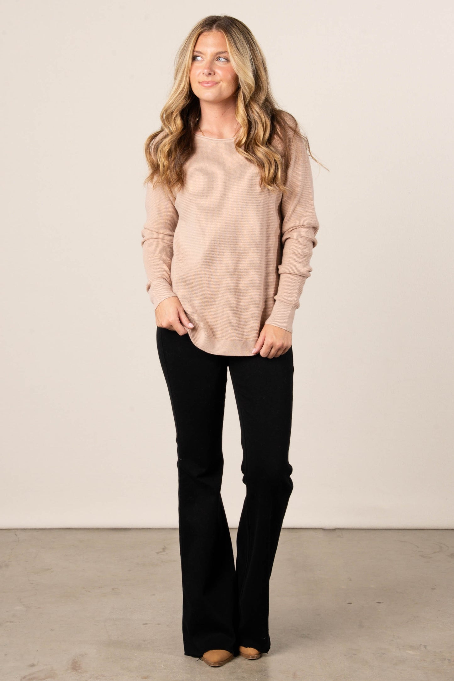 Ember Waffle Knit Raglan Sweater