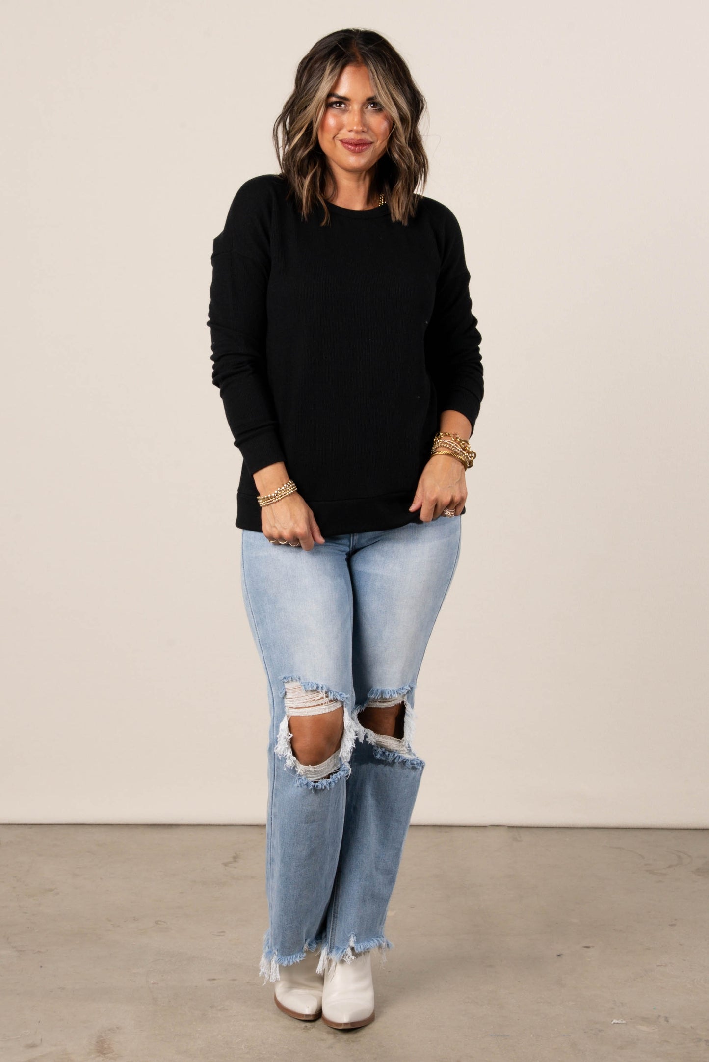 Monica Fine Ribbed Drop Shoulder Top