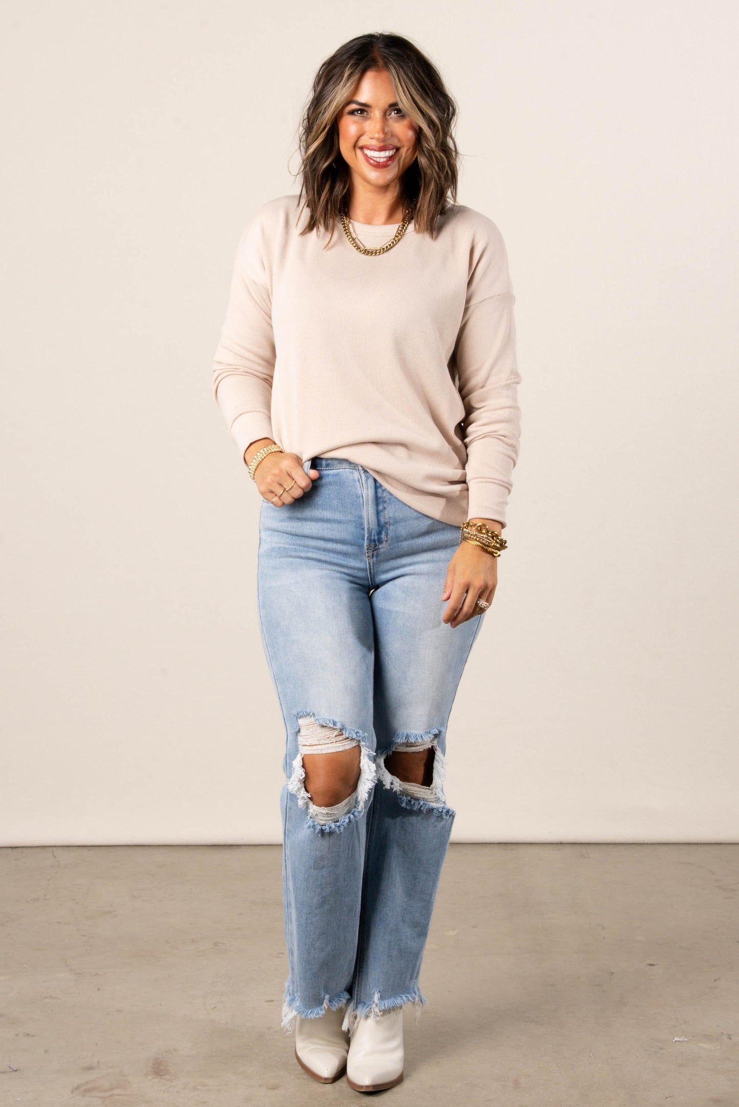 Monica Fine Ribbed Drop Shoulder Top