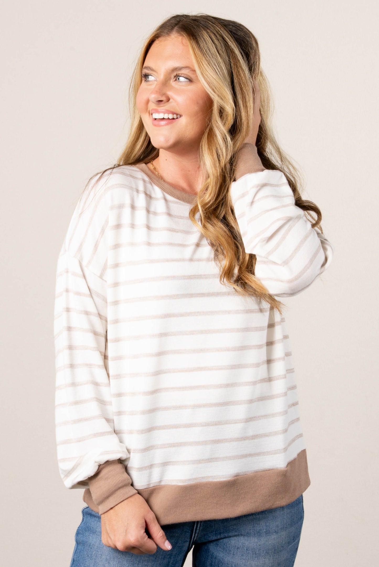 Preslee Striped Solid Trim Top