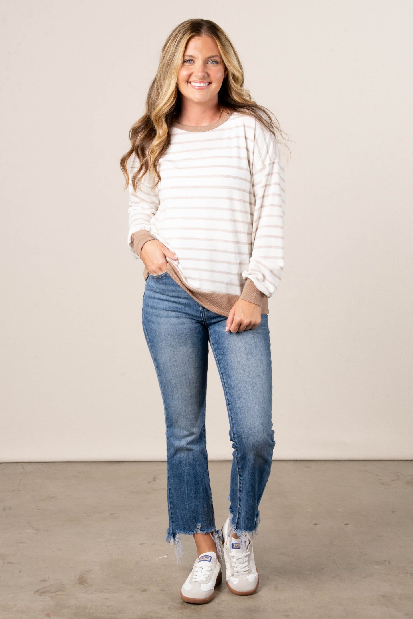 Preslee Striped Solid Trim Top