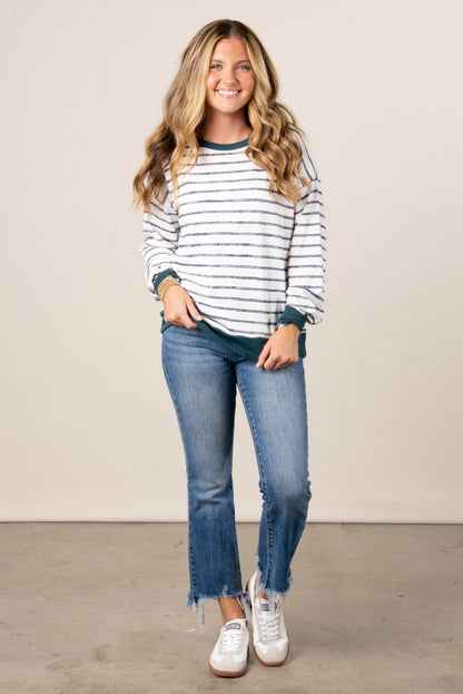 Preslee Striped Solid Trim Top