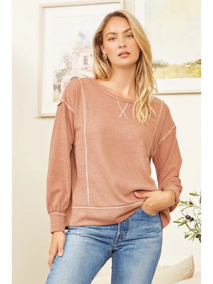 Waffle Knit Top Stitch Top *Final Sale*