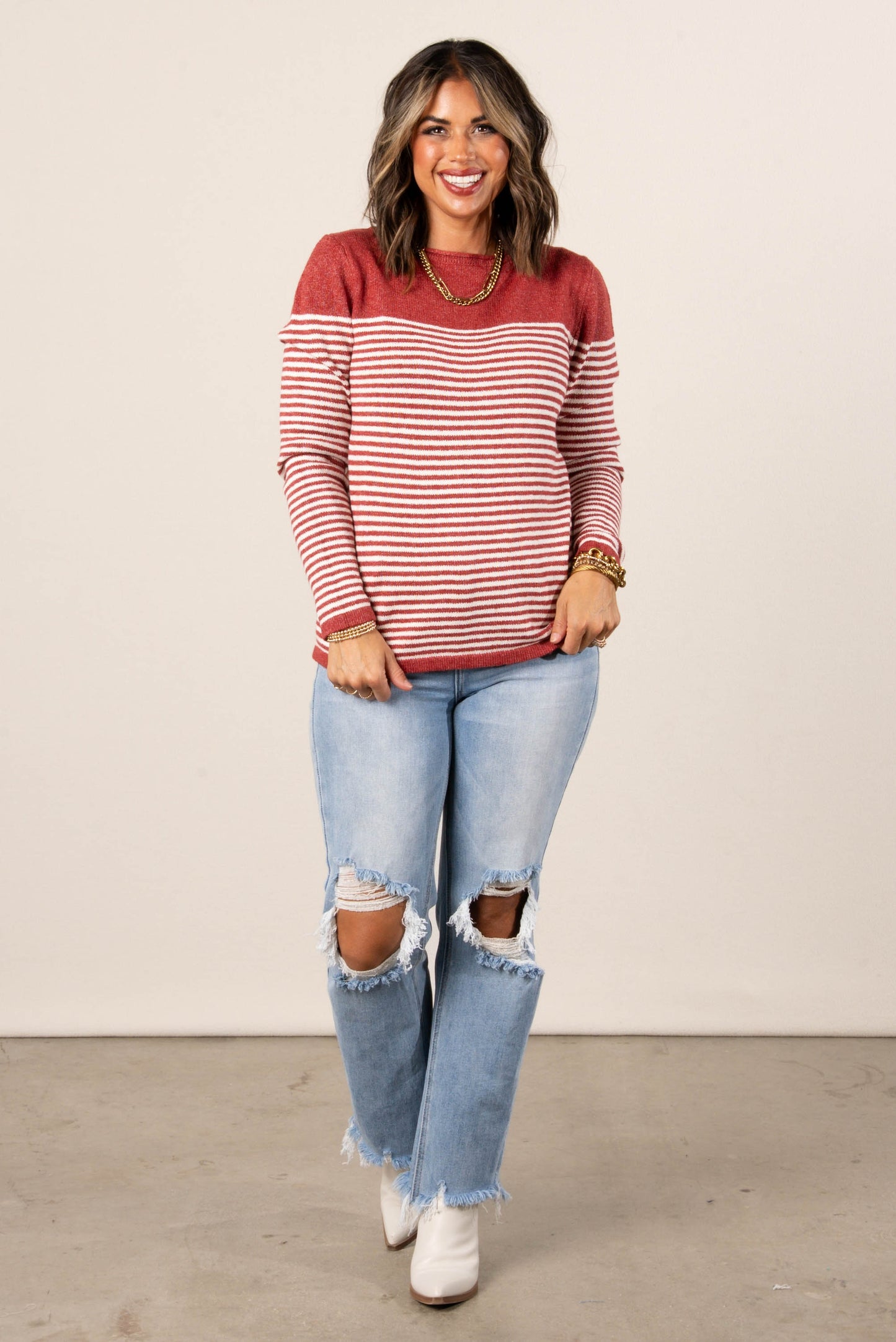 Samantha Striped Boat Neck Sweater