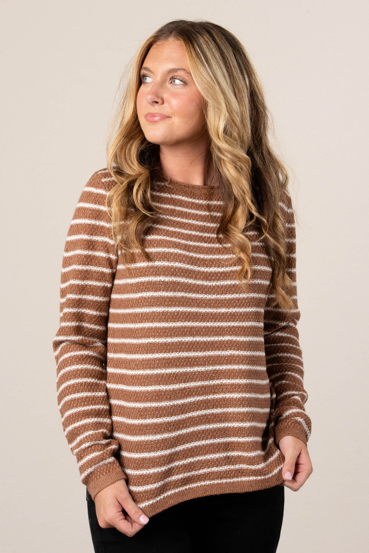 Kaitlyn Striped Waffle Knit Sweater