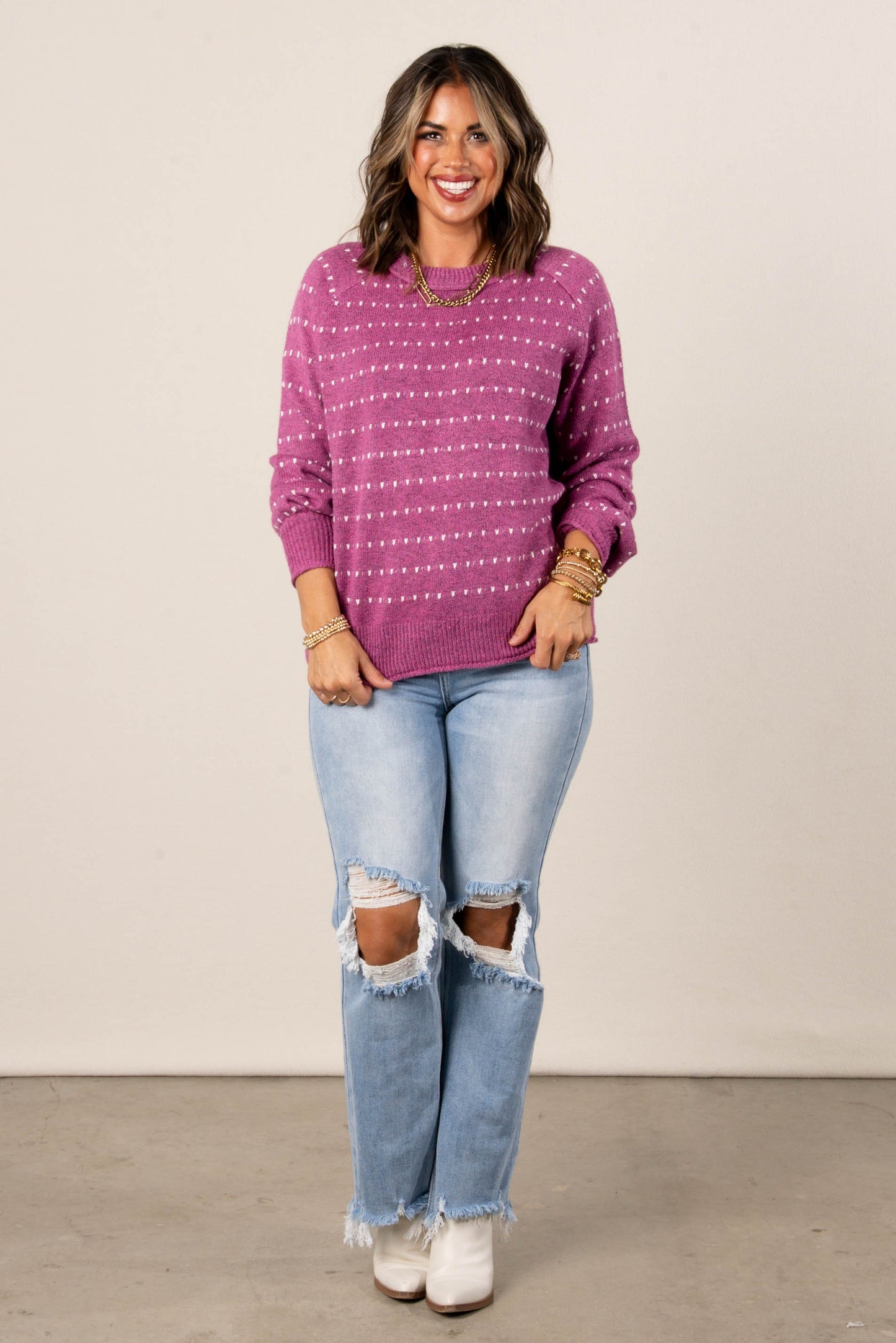 Lexi Dotted Stripe Raglan Sweater