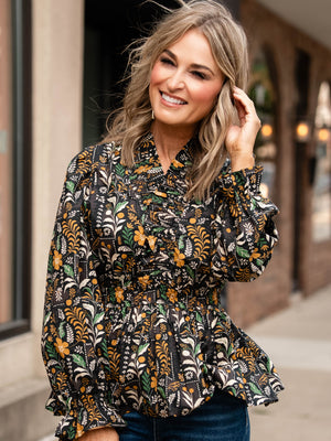 Pauline Floral Ruffled Peplum Top