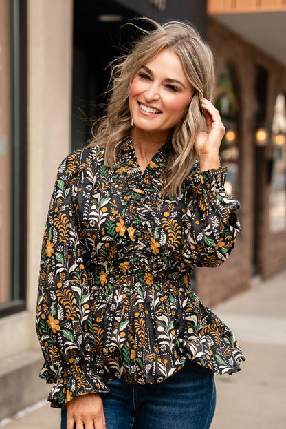 Pauline Floral Ruffled Peplum Top